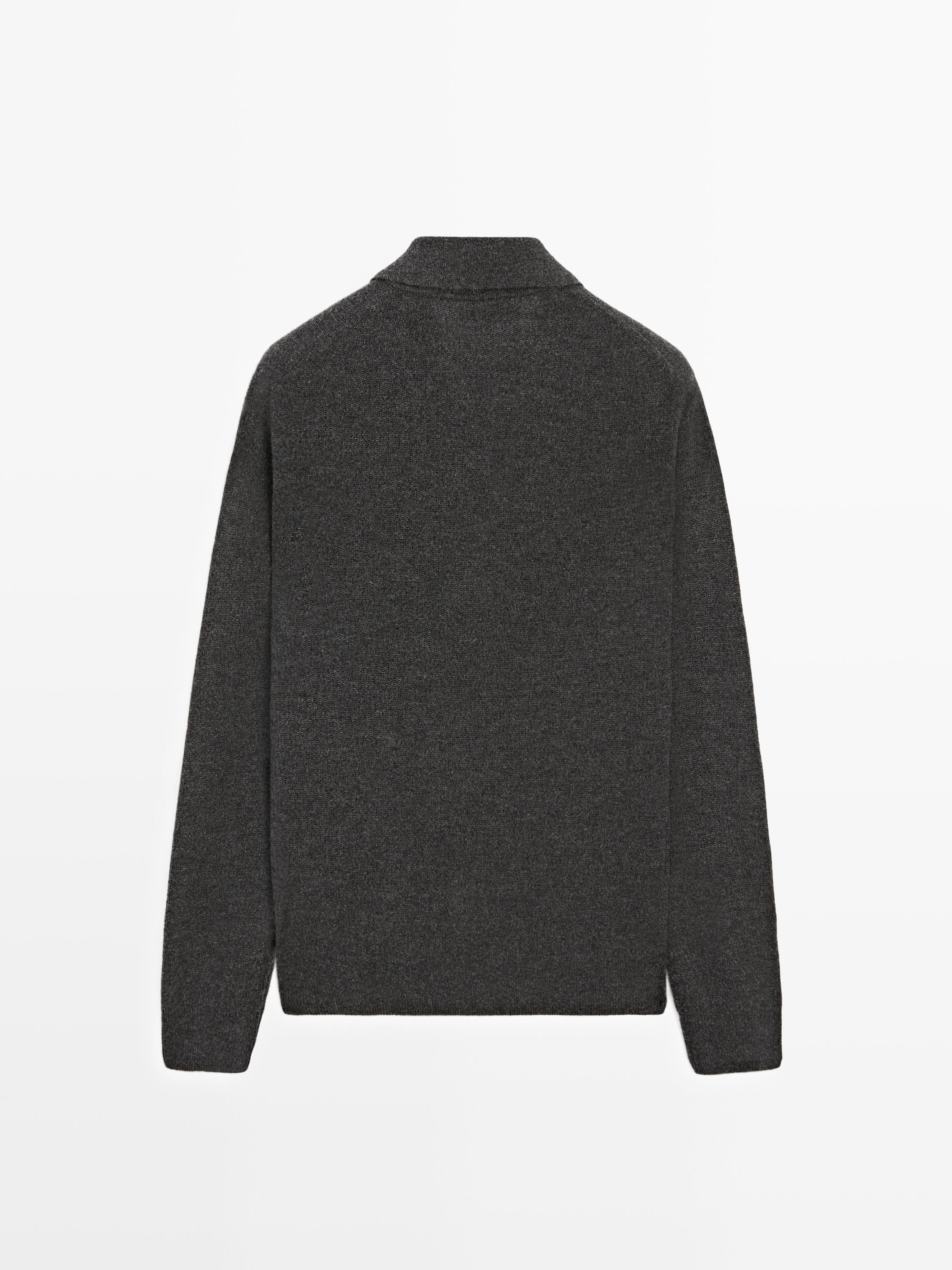 Knit wool blend polo sweater with zip
